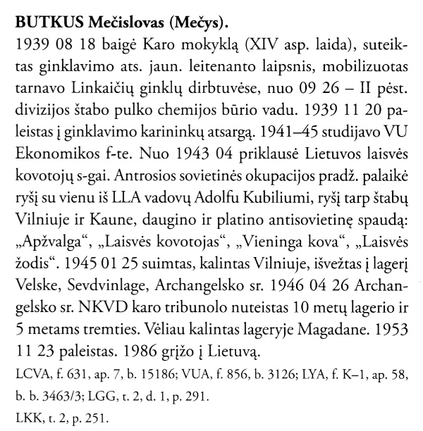Mečislovas-Butkus „Lietuvos kariuomenės karininkai 1918–1953“, 9 t., 123 p.